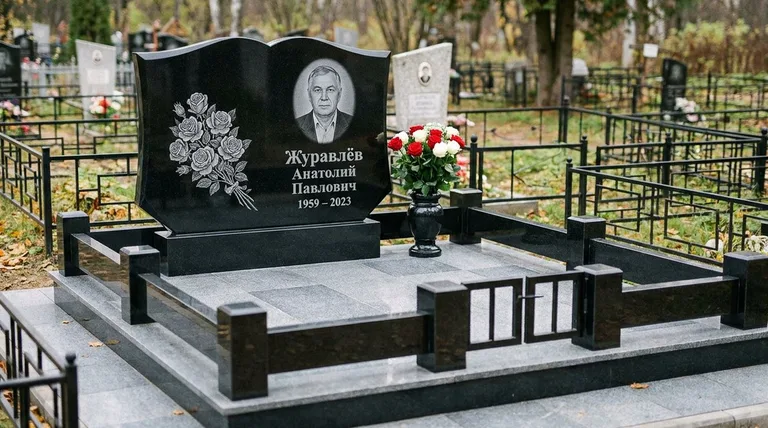 Памятник с гравировкой роз — выполненная работа «Журавлёв» в Калининграде