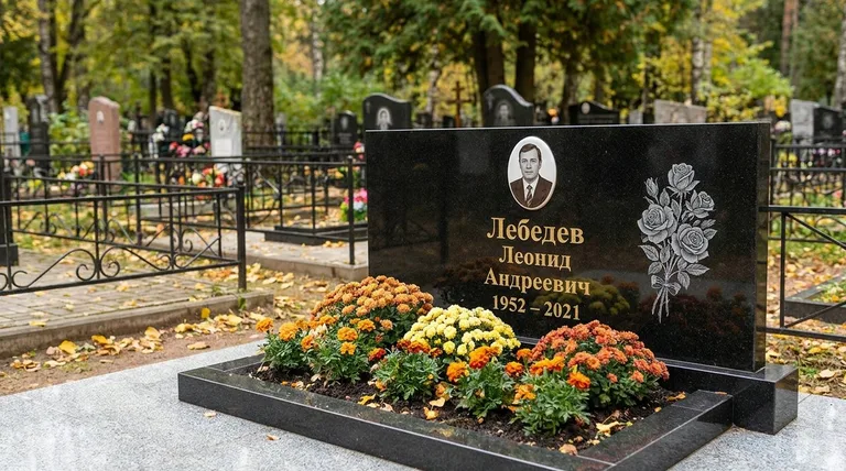 Памятник с гравировкой роз — выполненная работа «Лебедев» в Калининграде