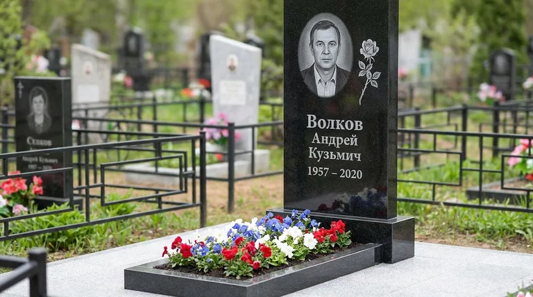 Памятник с гравировкой роз — выполненная работа «Волков» в Калининграде