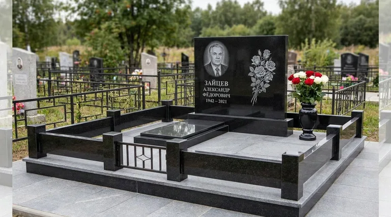 Памятник с гравировкой роз — выполненная работа «Зайцев» в Калининграде