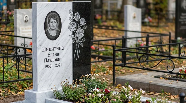 Памятник с гравировкой роз — выполненная работа «Никитина» в Калининграде