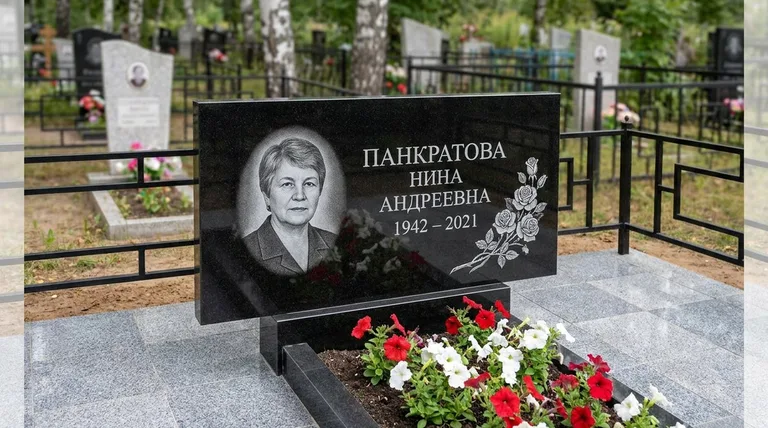 Памятник с гравировкой роз — выполненная работа «Панкратова» в Калининграде
