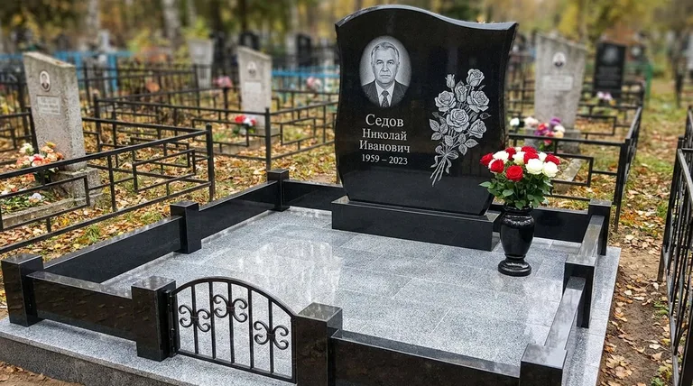 Памятник с гравировкой роз — выполненная работа «Седов» в Калининграде