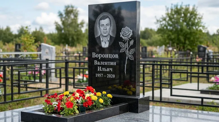 Памятник с гравировкой роз — выполненная работа «Воронцов» в Калининграде