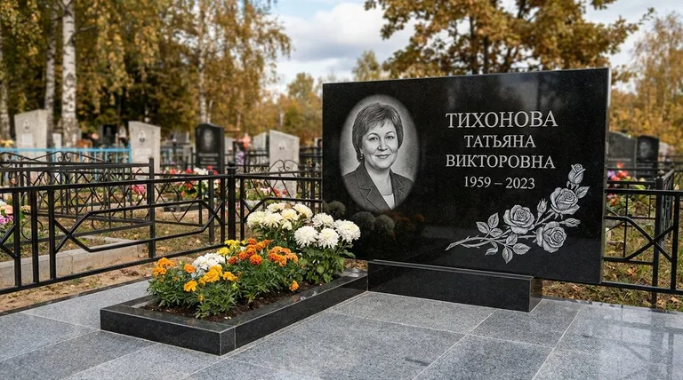 Памятник с гравировкой роз — выполненная работа «Тихонова» в Калининграде