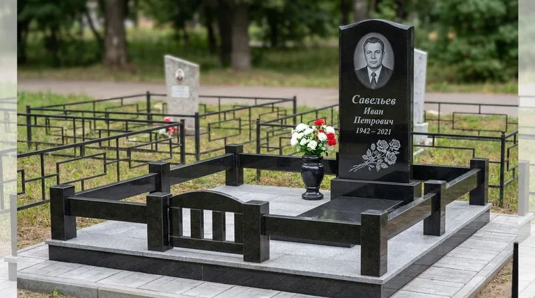 Памятник с гравировкой роз — выполненная работа «Савельев» в Калининграде