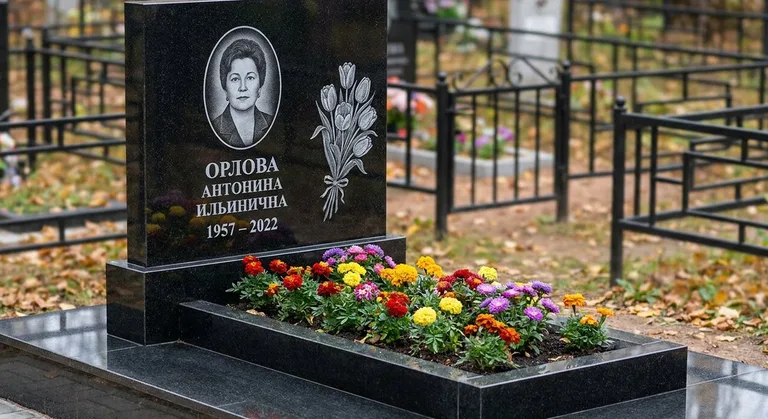 Памятник с гравировкой тюльпанов — выполненная работа «Орлова» в Калининграде