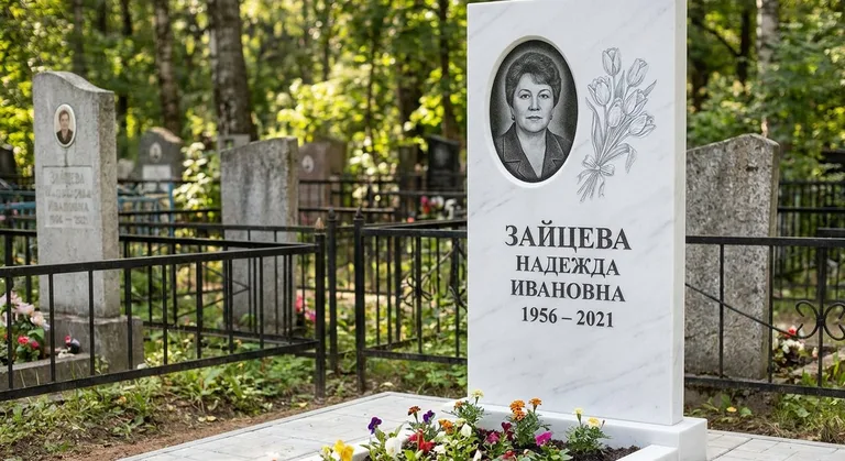 Памятник с гравировкой тюльпанов — выполненная работа «Зайцева» в Калининграде