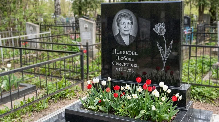 Памятник с гравировкой тюльпанов — выполненная работа «Полякова» в Калининграде