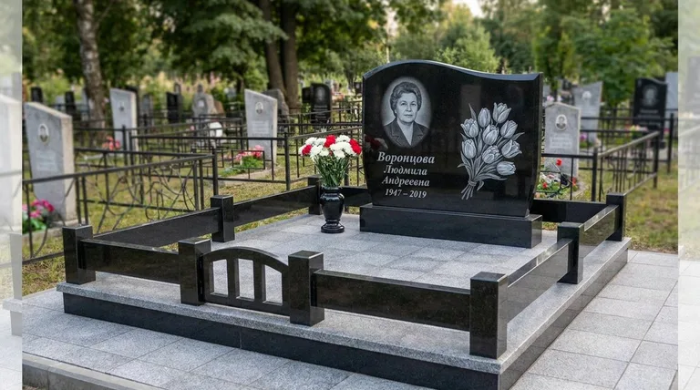 Памятник с гравировкой тюльпанов — выполненная работа «Воронцова» в Калининграде