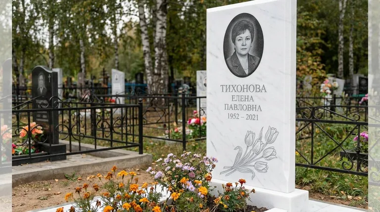Памятник с гравировкой тюльпанов — выполненная работа «Тихонова» в Калининграде