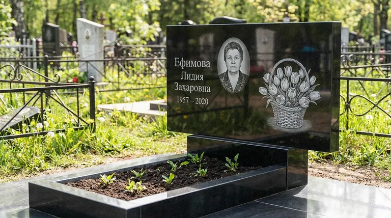 Памятник с гравировкой тюльпанов — выполненная работа «Ефимова» в Калининграде