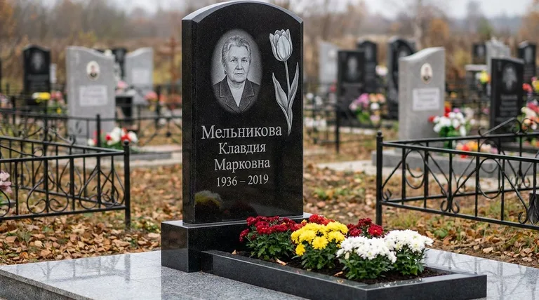 Памятник с гравировкой тюльпанов — выполненная работа «Мельникова» в Калининграде
