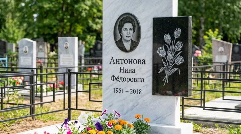 Памятник с гравировкой тюльпанов — выполненная работа «Антонова» в Калининграде