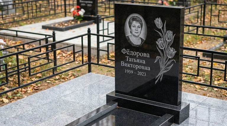 Памятник с гравировкой тюльпанов — выполненная работа «Фёдорова» в Калининграде