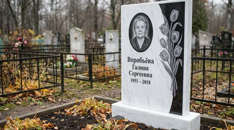 Памятник с гравировкой тюльпанов — выполненная работа «Воробьёва» в Калининграде