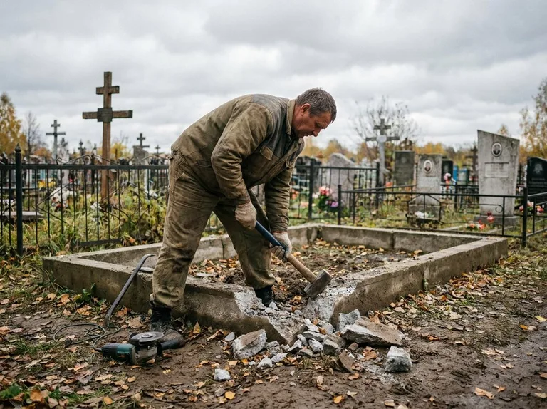 Демонтаж цветника на могиле в Калининграде