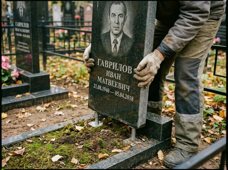 Демонтаж гранитного памятника (стелы) с могилы в Калининграде