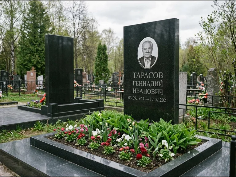 Керамический портрет на габбро-диабазе в Калининграде