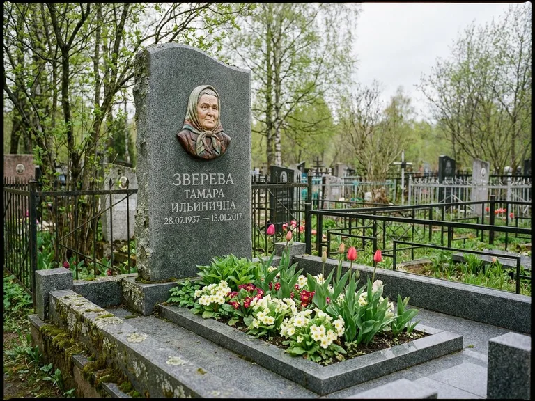 Керамический портрет на летнем кладбище в Калининграде
