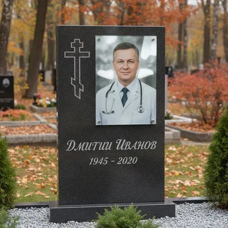 Портрет на стекле 180×240 мм на чёрной стеле в Калининграде