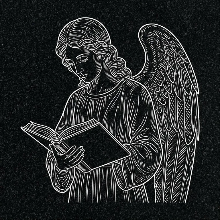 Эскиз гравировки ангела на памятник — ангел с раскрытой книгой в Калининграде