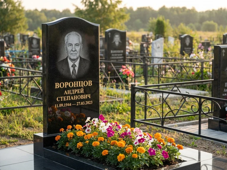Гравировка фото на памятнике в Калининграде — готовый гравированный портрет на чёрном граните