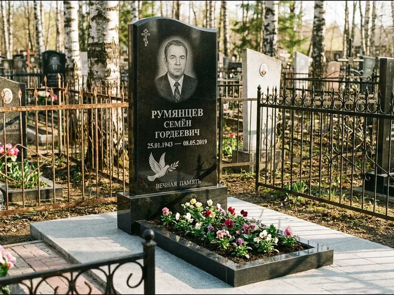 Памятник с гравировкой голубей — гравировка голубя с оливковой ветвью рядом с эпитафией, работа «Румянцев» в Калининграде