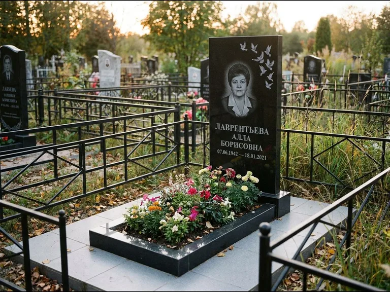 Памятник с гравировкой голубей — гравировка стаи голубей, взлетающей от угла стелы, работа «Лаврентьева» в Калининграде