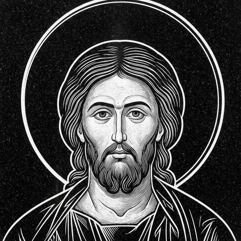 Эскиз иконы: Архангел Михаил — воинам и мужчинам, гравировка на памятник в Калининграде