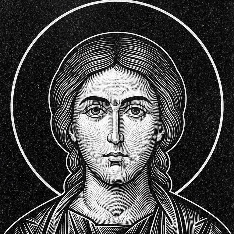 Эскиз иконы: Георгий Победоносец — воинам, гравировка на памятник в Калининграде