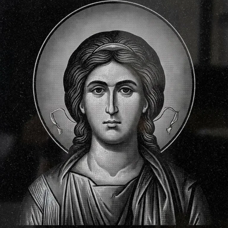 Эскиз иконы: Архангел Михаил (полутон) — образ архангела в полутонах, гравировка на памятник в Калининграде