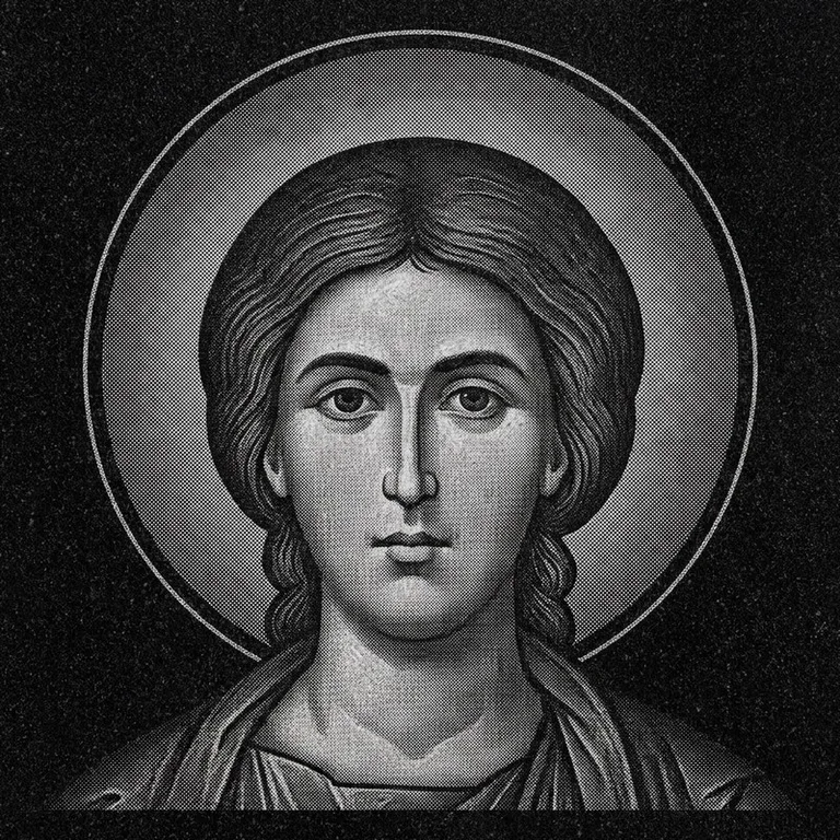 Эскиз иконы: Георгий Победоносец (полутон) — воинский образ, гравировка на памятник в Калининграде