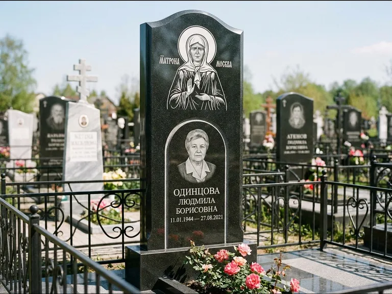Памятник с гравировкой иконы — Владимирская икона Божией Матери с Младенцем, работа «Зотов» в Калининграде