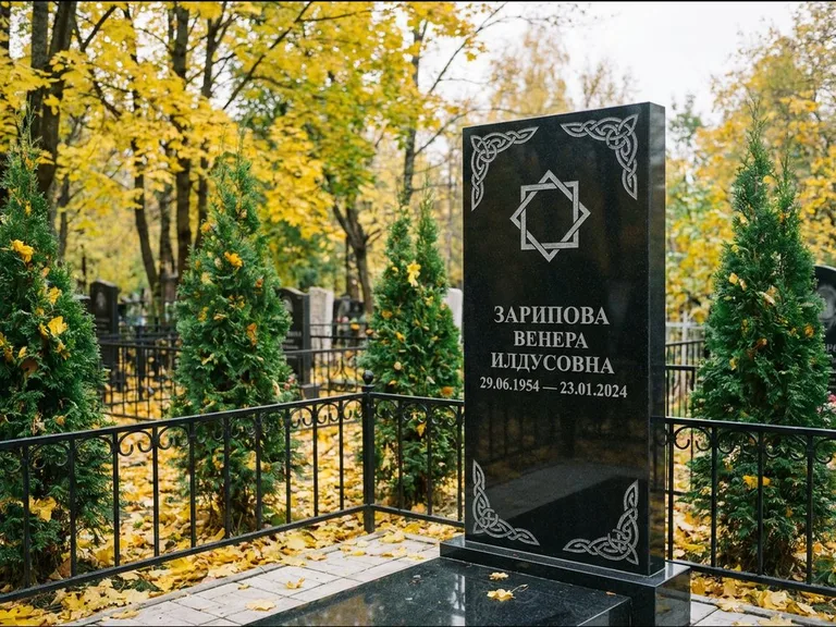 Мусульманский памятник — руб аль-хизб с восточной плетёнкой, работа «Зарипова» в Калининграде