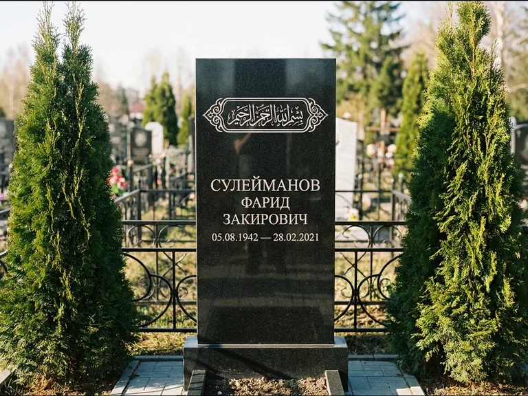 Мусульманский памятник — строка арабской каллиграфии в рамке, работа «Сулейманов» в Калининграде