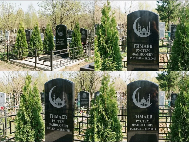 Памятник с гравировкой полумесяца — гравировка полумесяца над силуэтом мечети, работа «Гимаев» в Калининграде