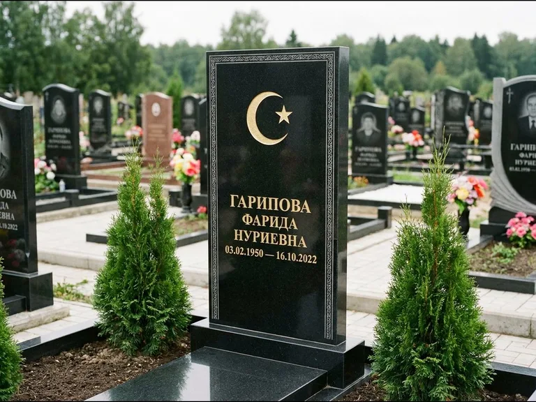 Памятник с гравировкой полумесяца — гравировка полумесяца, работа «Гарипова» в Калининграде