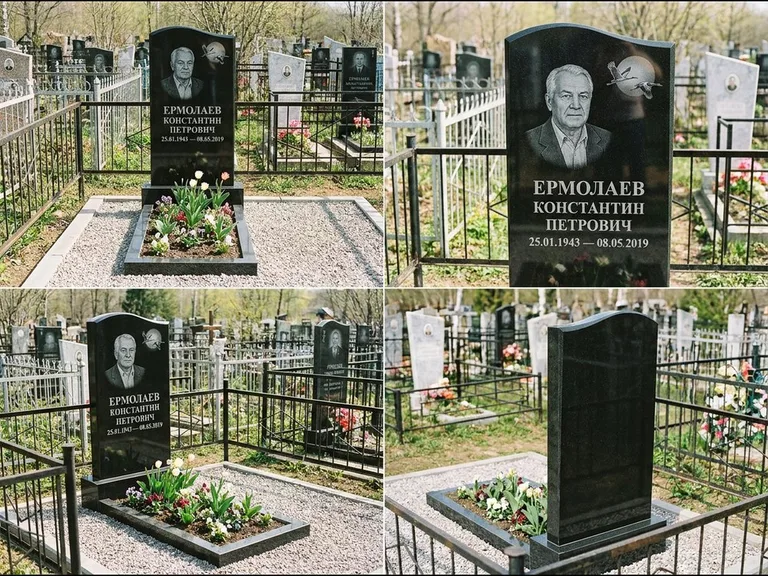Памятник с гравировкой журавлей — гравировка клина журавлей на фоне солнечного диска, работа «Ермолаев» в Калининграде