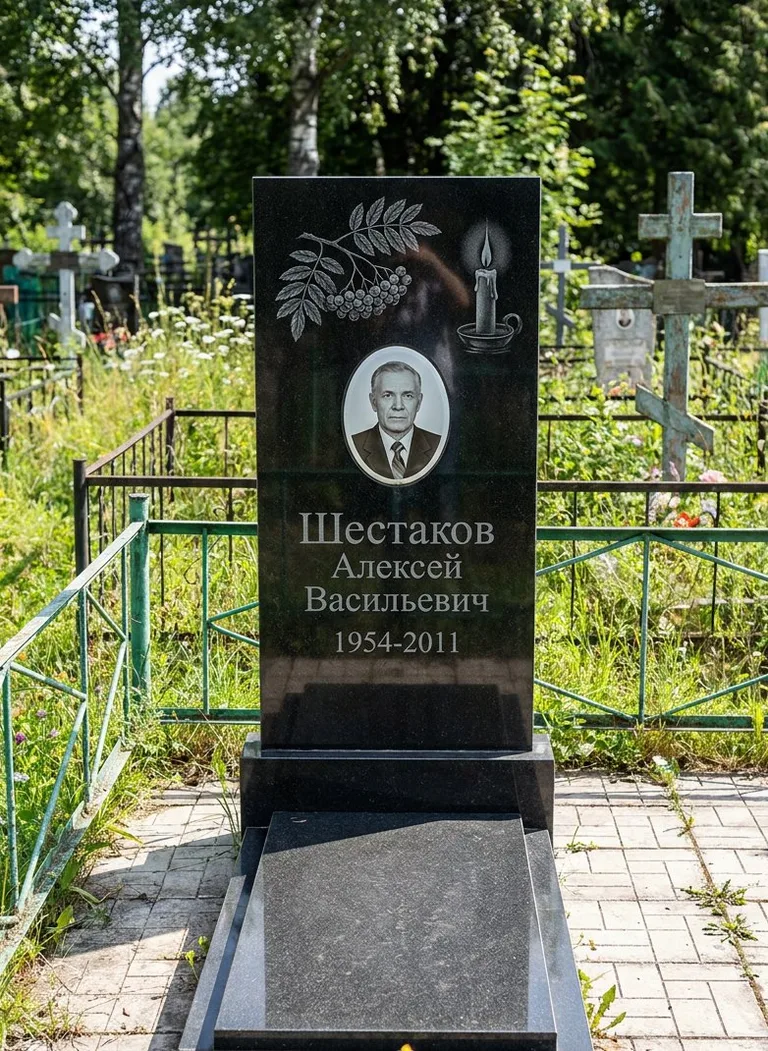 Памятник с гравировкой на Старом городском кладбище