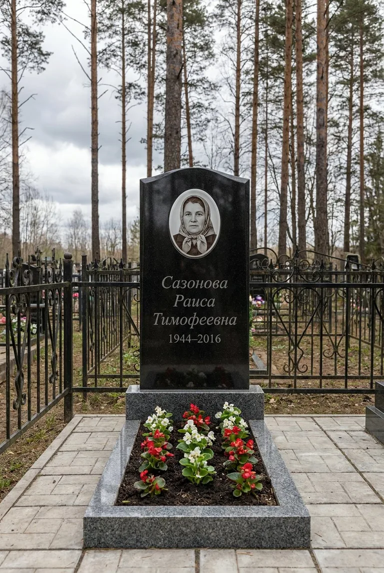 Гранитный памятник с портретом на Северном кладбище