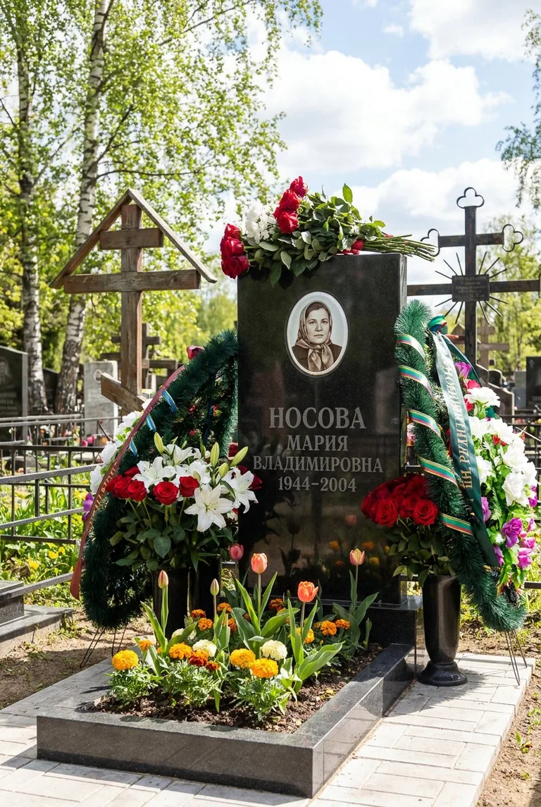 Памятник с цветником на Восточном кладбище