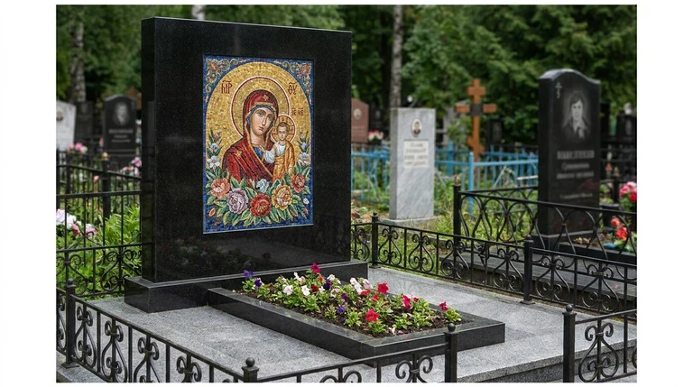 Мозаика на памятник в Калининграде — цветное панно из смальты на чёрной гранитной стеле