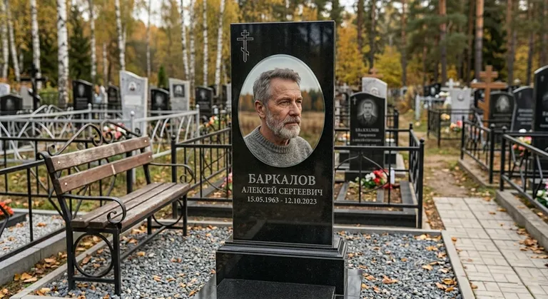 Овальный портрет на стекле на чёрной гранитной стеле в Калининграде
