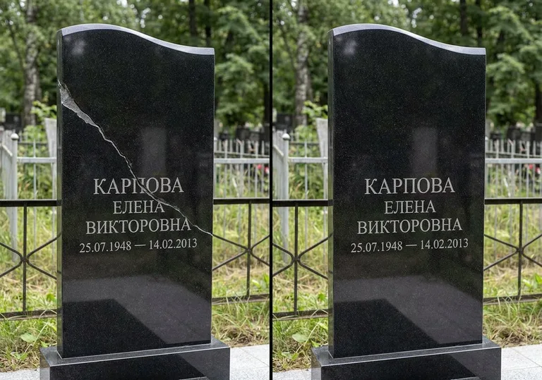 Заделка трещины на чёрном граните: до и после в Калининграде