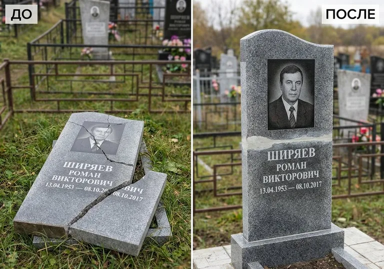 Обновление золочёных букв на граните: до и после в Калининграде