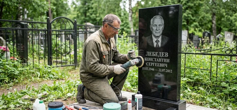 Реставрация памятника в Калининграде — восстановление гранита, заделка трещин и обновление надписей на кладбище