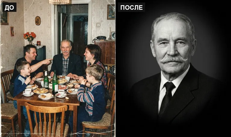 Ретушь фото на памятник — выделение из группового: до и после в Калининграде