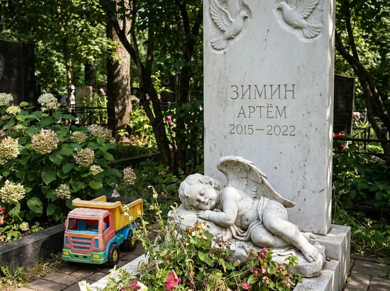 Спящий ангелочек на детском памятнике в Калининграде