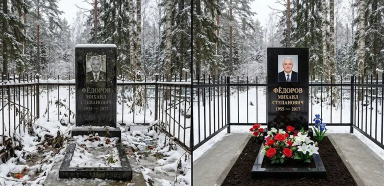 Диптих №20: тротуарная плитка вокруг памятника отмыта аппаратом высокого давления в Калининграде